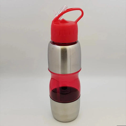 Red Plastic + Stainless Steel Bottle - osbshop.pk