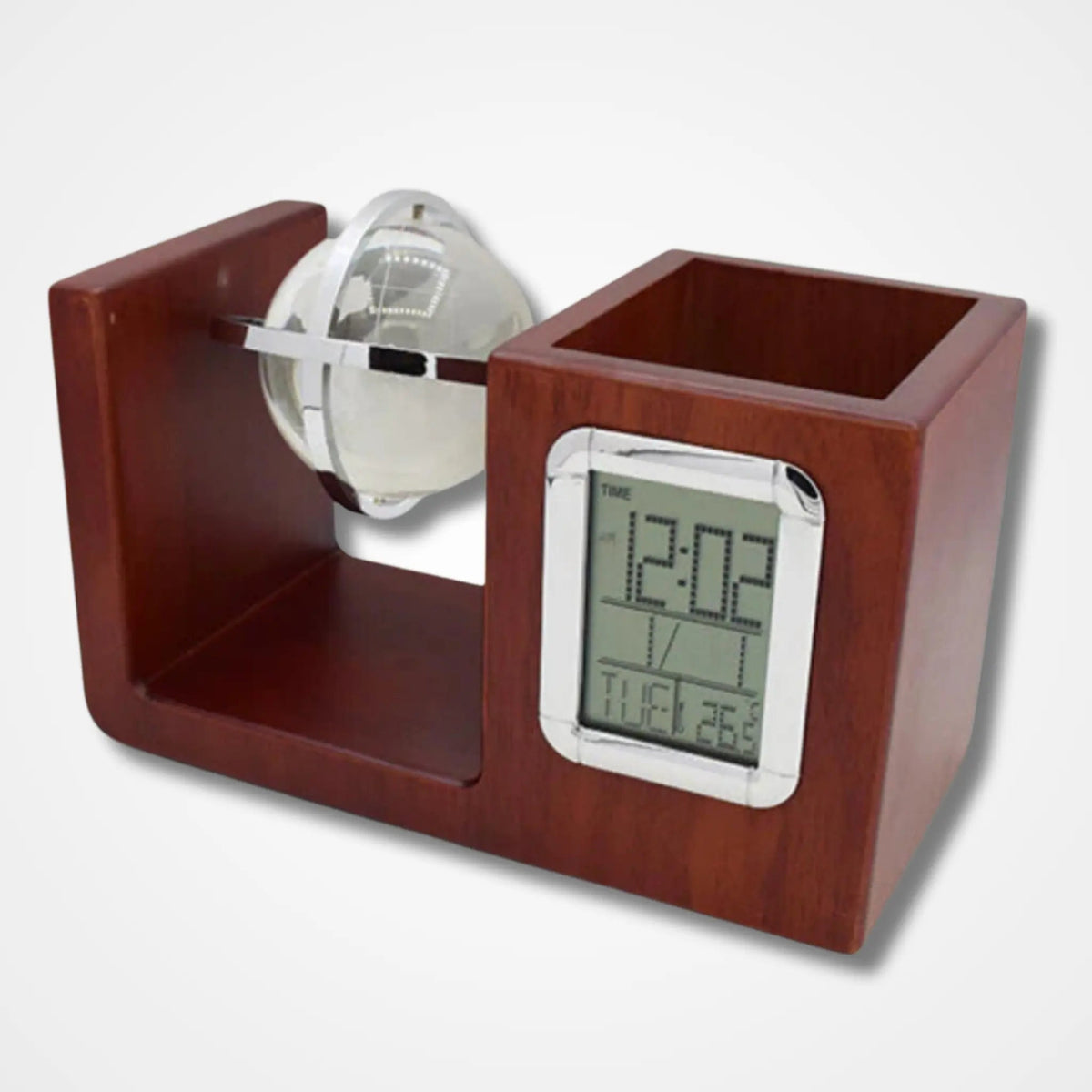 Table Clock Wood Shade with Globe - osbshop.pk