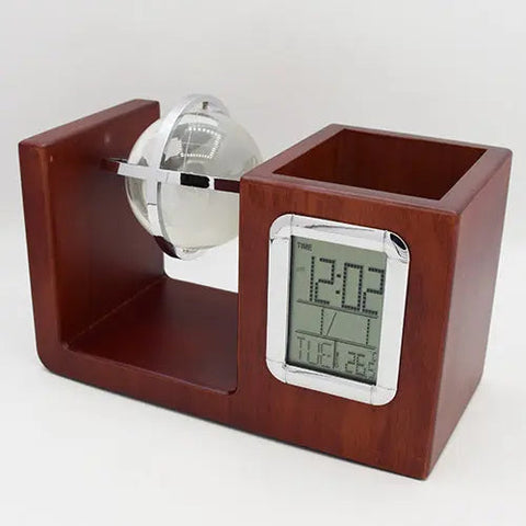 Table Clock Wood Shade with Globe - osbshop.pk