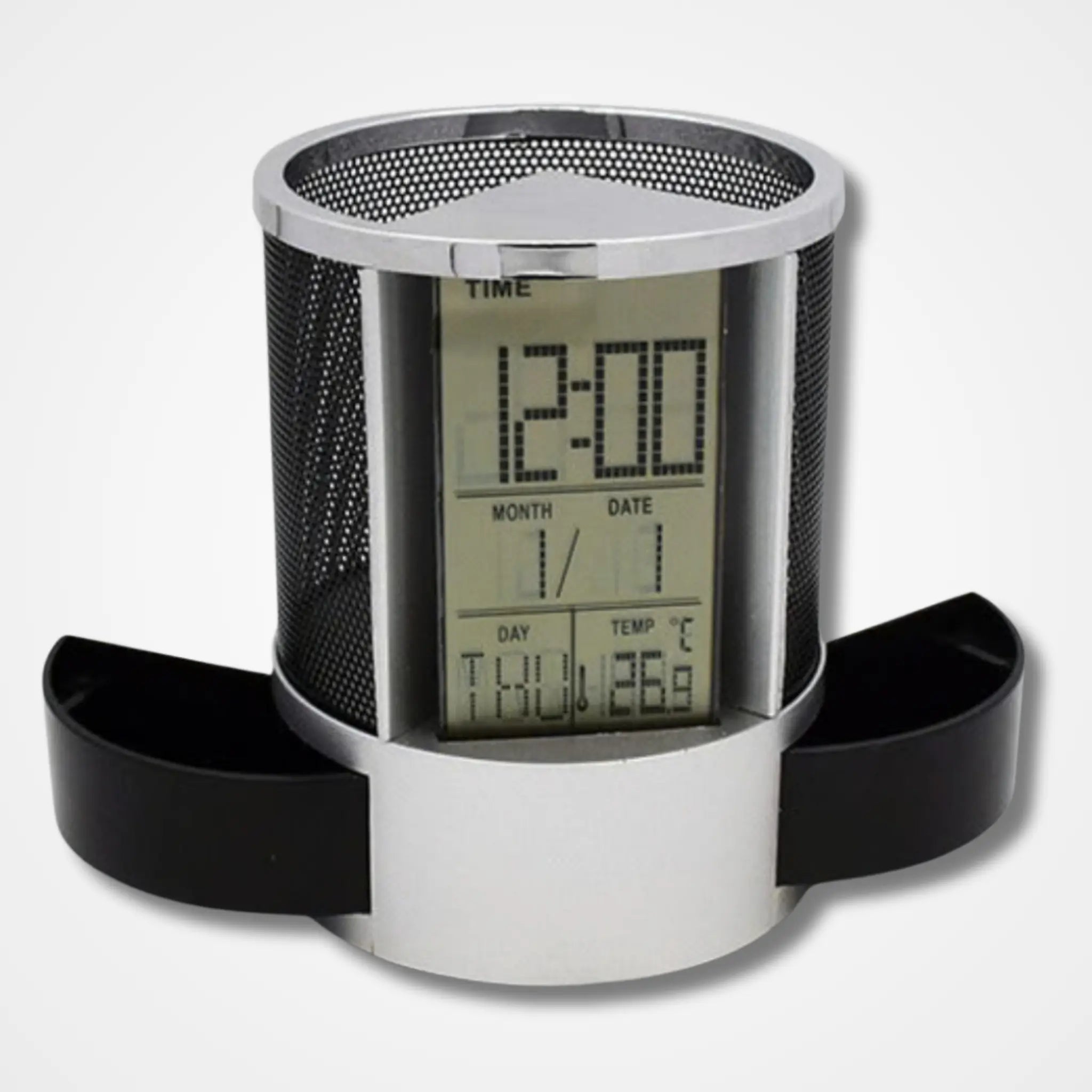 Table Clock + Pen Holder + LCD Display - osbshop.pk