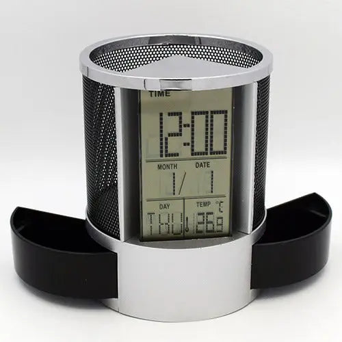 Table Clock + Pen Holder + LCD Display - osbshop.pk