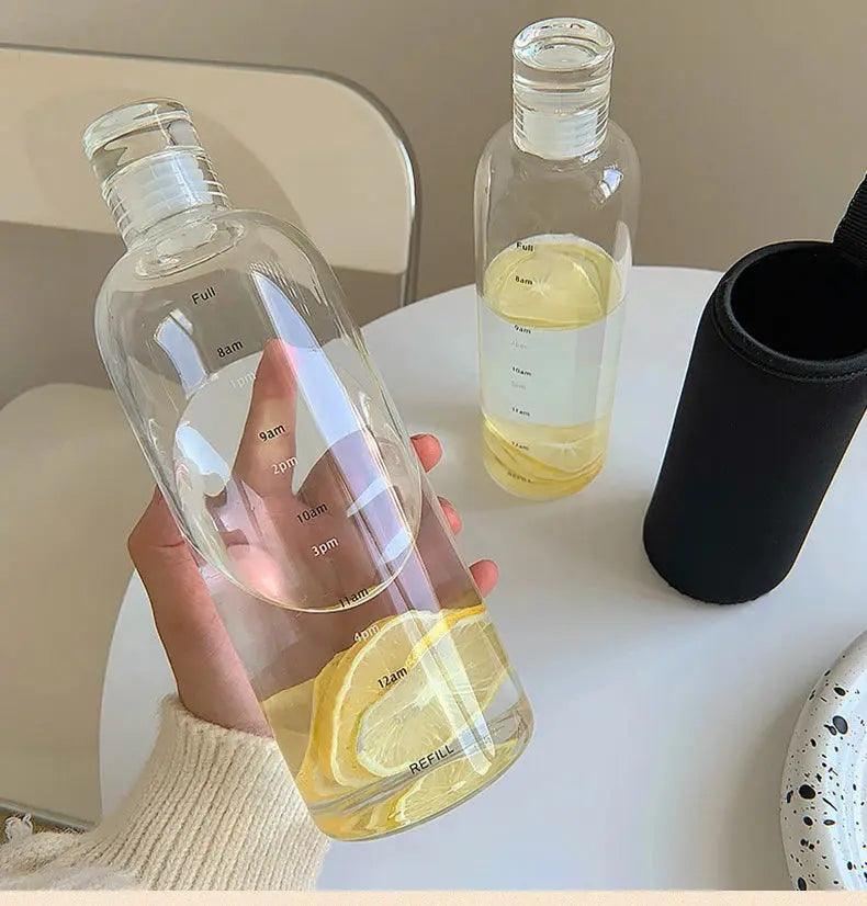 Glass Water Bottle With Time Marker