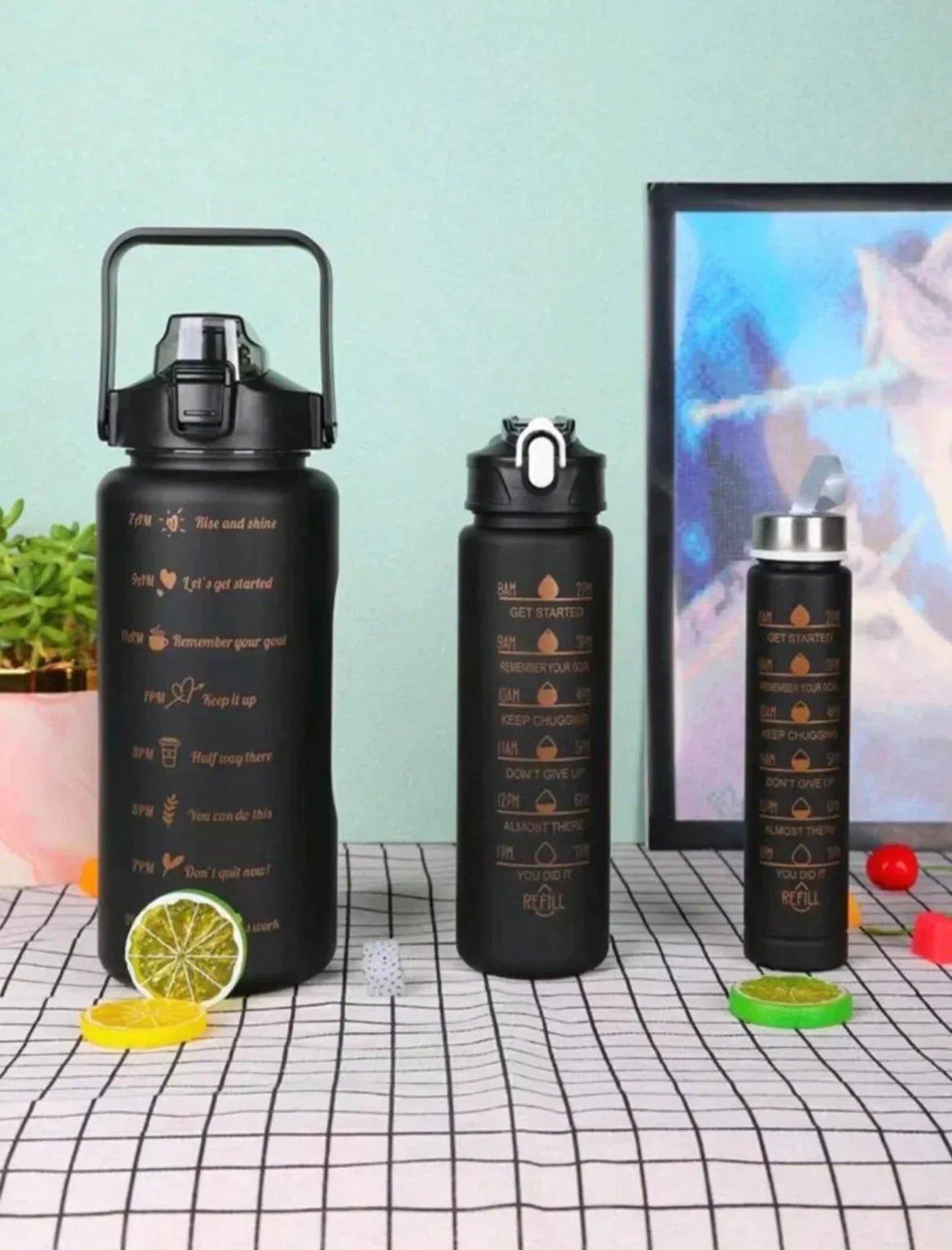 Black Set of 3 Motivational Bottle - OSB