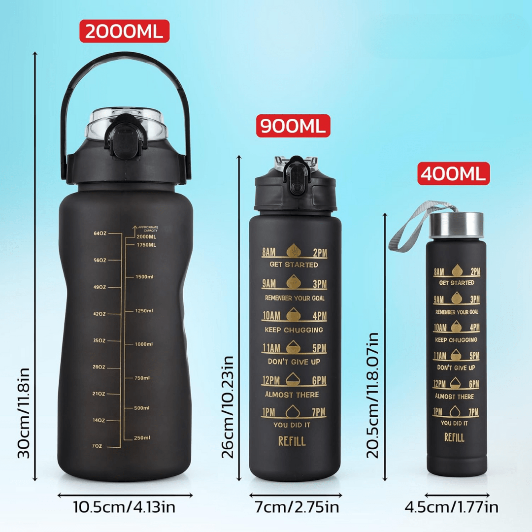 Black Set of 3 Motivational Bottle - OSB