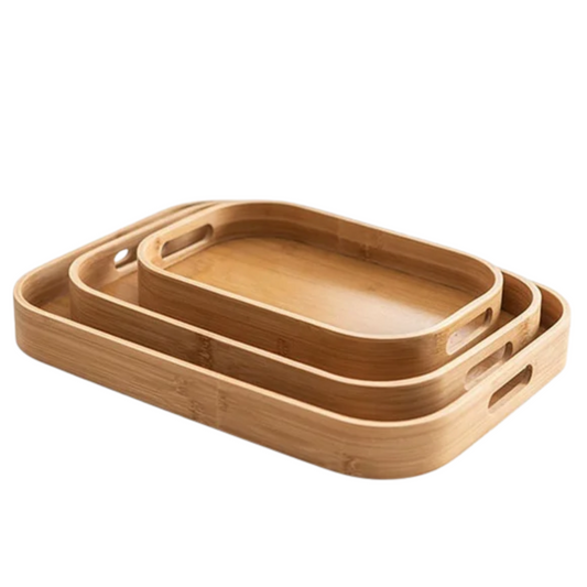 Rectangular Wooden Tray with Handle Set 3