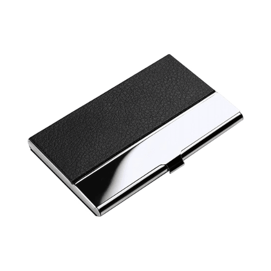 Grain Black Leather Steel Card Holder - OSB