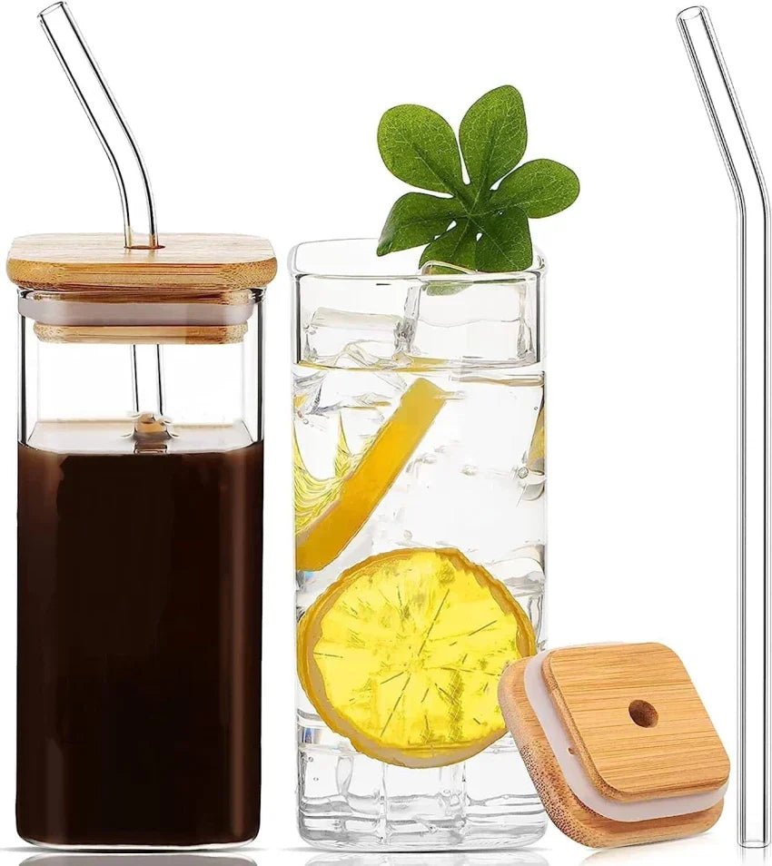 Square Glass Tumbler with Glass Straw - OSB