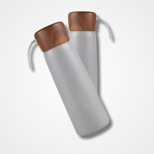 White Stainless Steel Bottle With Wooden Cap - OSB