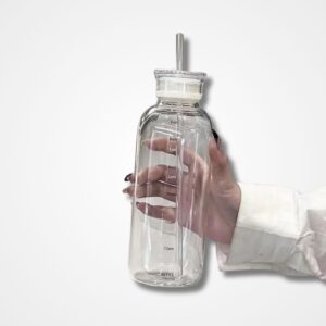 Transparent Glass Bottle with Straw